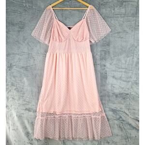 Womens Dress 3XL Pink Babydoll Romantic Soft Girl Coquette Fairy Polka Dot Midi
